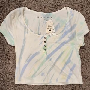 Aeropostale Tie Die Cropped Tee with 4 Snaps Womens Small